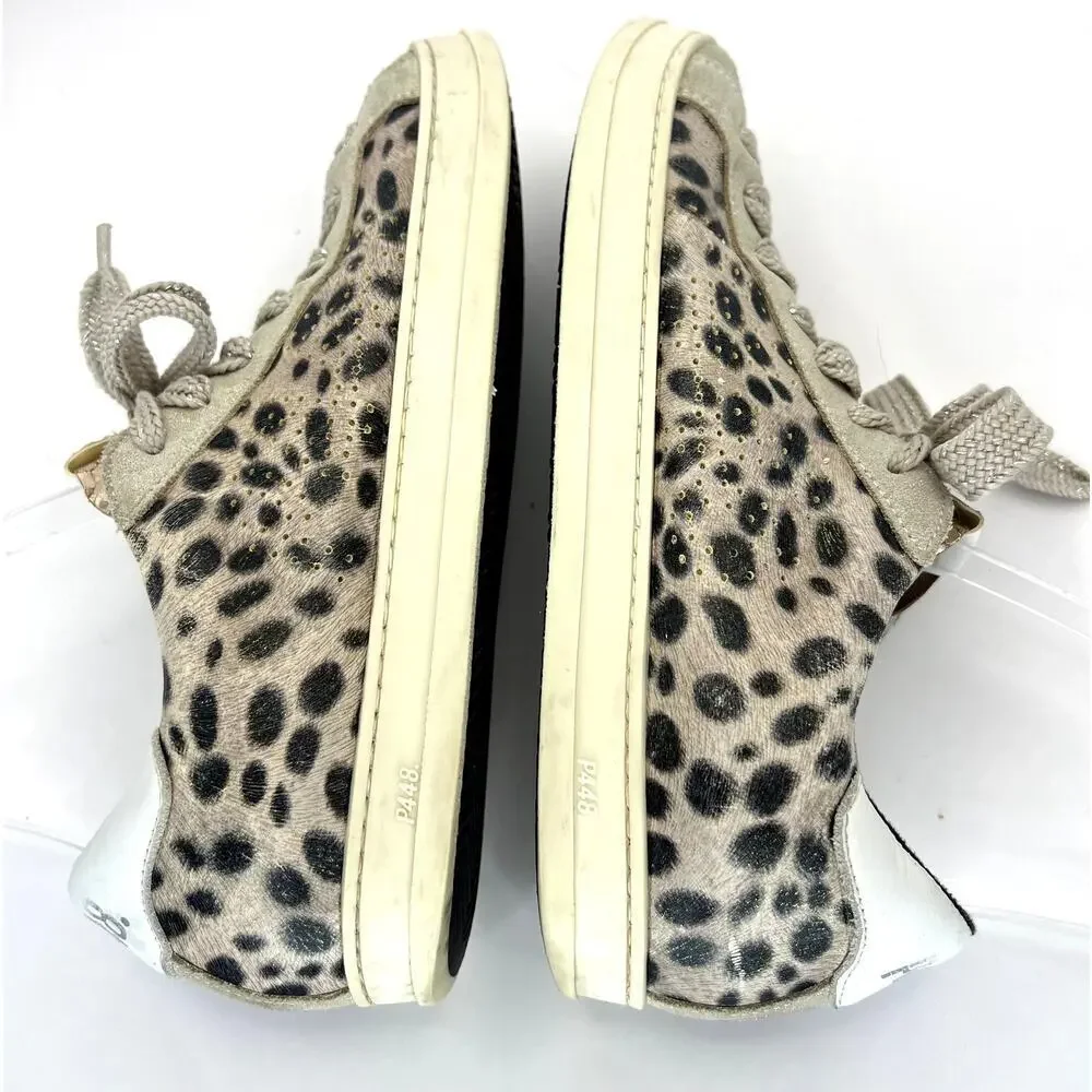 P448 John Sneaker Gray Cheetah Print Leather Suede Lace Up 39 Perforated Logo
